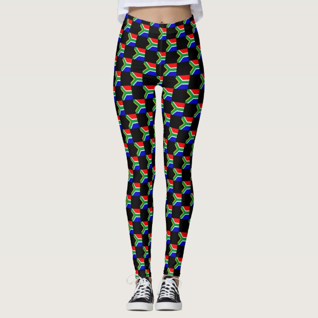 Checkered South Africa Flag Pattern  Leggings (Front)