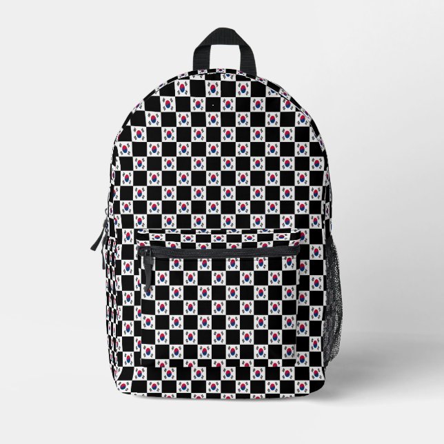 Checkered South Korea Flag Pattern  Printed Backpack (Front)