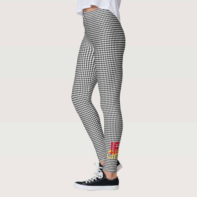 Checkered Sports Team Number School Initials Fun Leggings (Left)