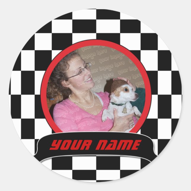 Checkered Square Classic Round Sticker (Front)