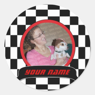 Checkered Square Classic Round Sticker