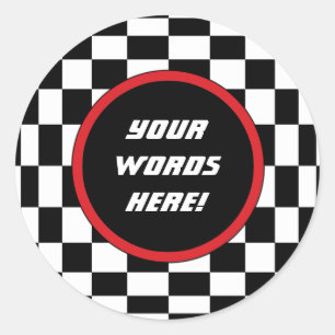 Checkered Square Custom Text Classic Round Sticker