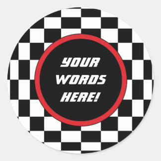 Checkered Square Custom Text Classic Round Sticker