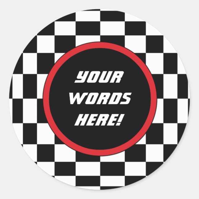 Checkered Square Custom Text Classic Round Sticker (Front)