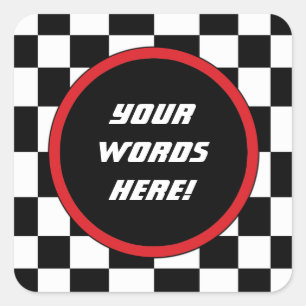 Checkered Square Custom Text Sticker