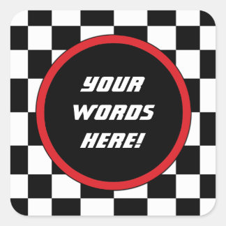 Checkered Square Custom Text Sticker