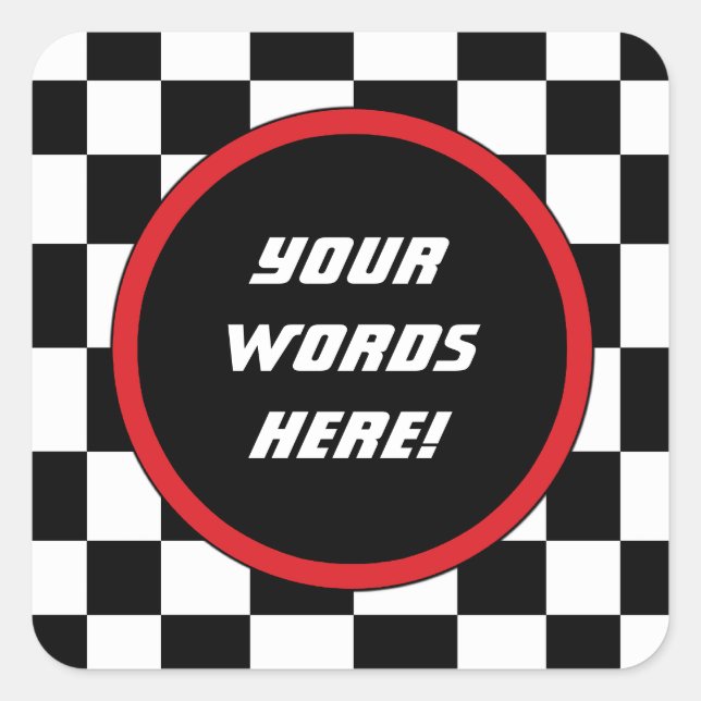 Checkered Square Custom Text Sticker (Front)