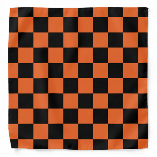Checkered squares Black and Orange geometric retro Bandana