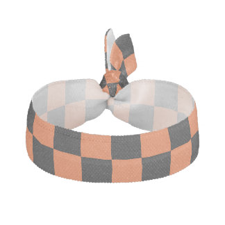 Checkered squares Black and Orange geometric retro Elastic Hair Tie