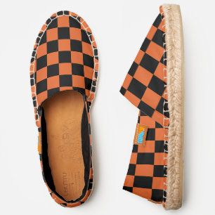 Checkered squares Black and Orange geometric retro Espadrilles