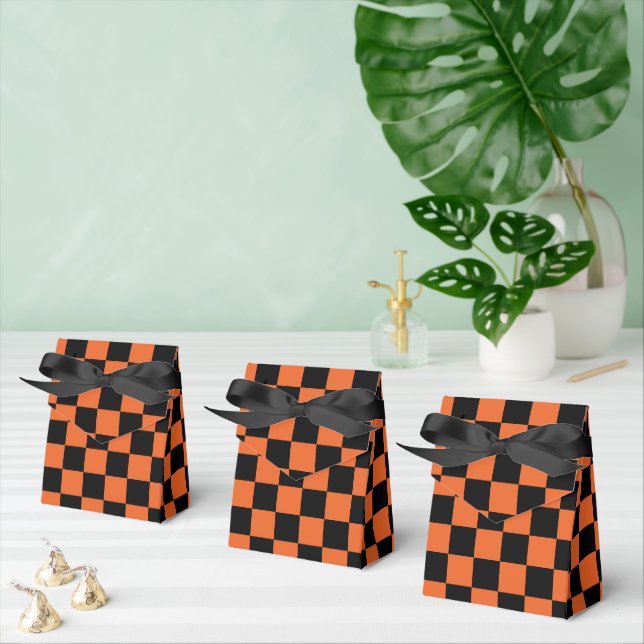 Checkered squares Black and Orange geometric retro Favor Boxes (Multiple)