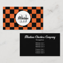 Checkered squares black and orange retro Monogram