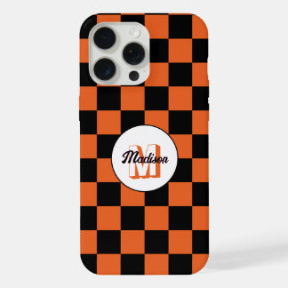Checkered squares black and orange retro Monogram iPhone 15 Pro Max Case