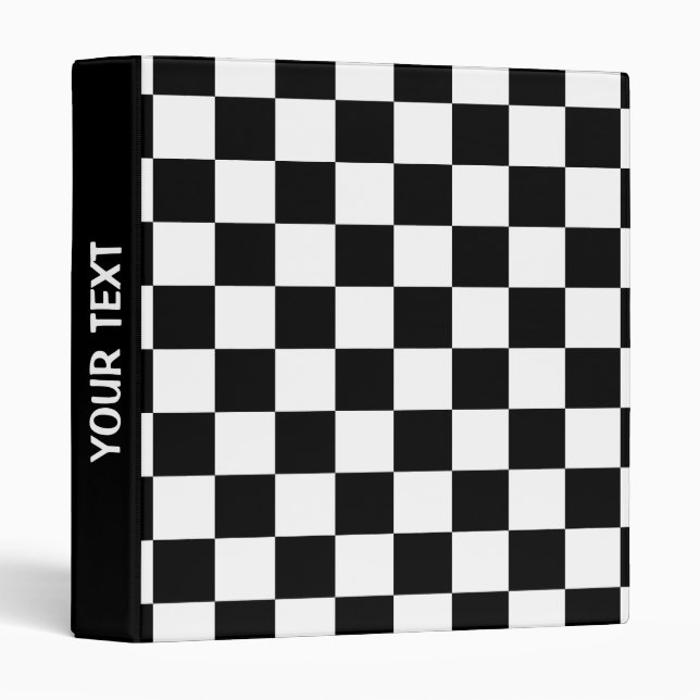 Checkered squares black and white geometric retro 3 ring binder (Front/Spine)