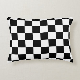 Checkered squares black and white geometric retro accent pillow