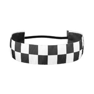 Checkered squares black and white geometric retro athletic headband