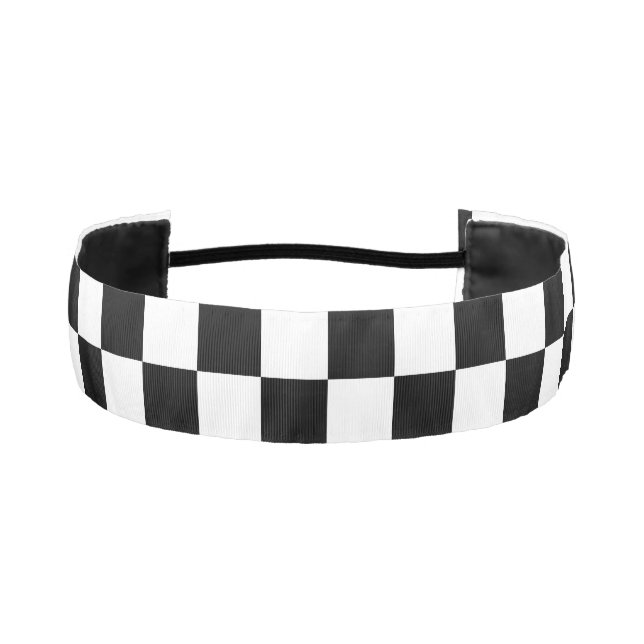 Checkered squares black and white geometric retro athletic headband (Front)
