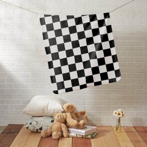 Checkered squares black and white geometric retro baby blanket