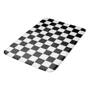 Checkered squares black and white geometric retro bath mat