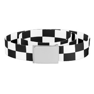 Checkered squares black and white geometric retro belt