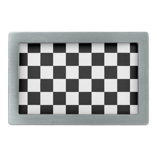 Checkered squares black and white geometric retro belt buckle (Front)