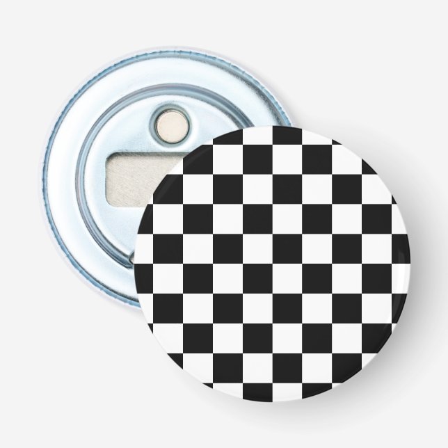 Checkered squares black and white geometric retro bottle opener (Front)