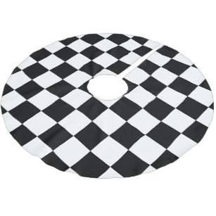Checkered squares black and white geometric retro brushed polyester tree skirt
