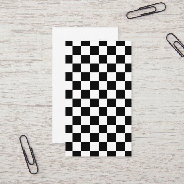 Checkered squares black and white geometric retro business card (Front/Back In Situ)