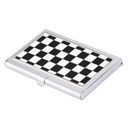 Checkered squares black and white geometric retro business card case