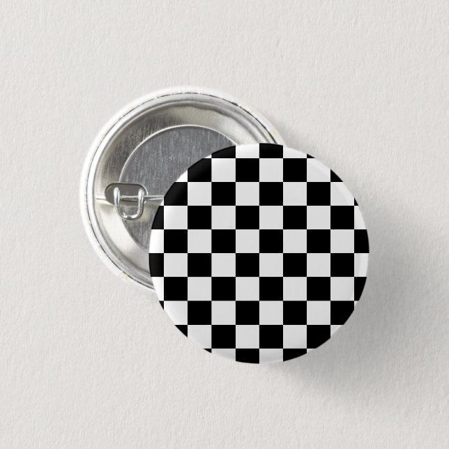 Checkered squares black and white geometric retro button (Front & Back)