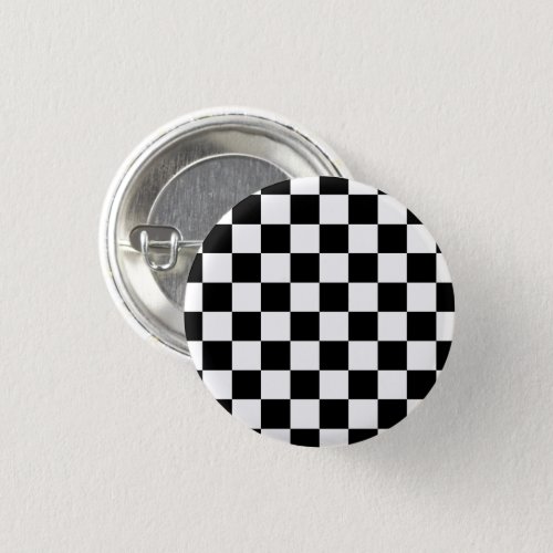 Checkered squares black and white geometric retro button