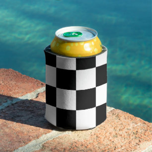 Checkered squares black and white geometric retro can cooler