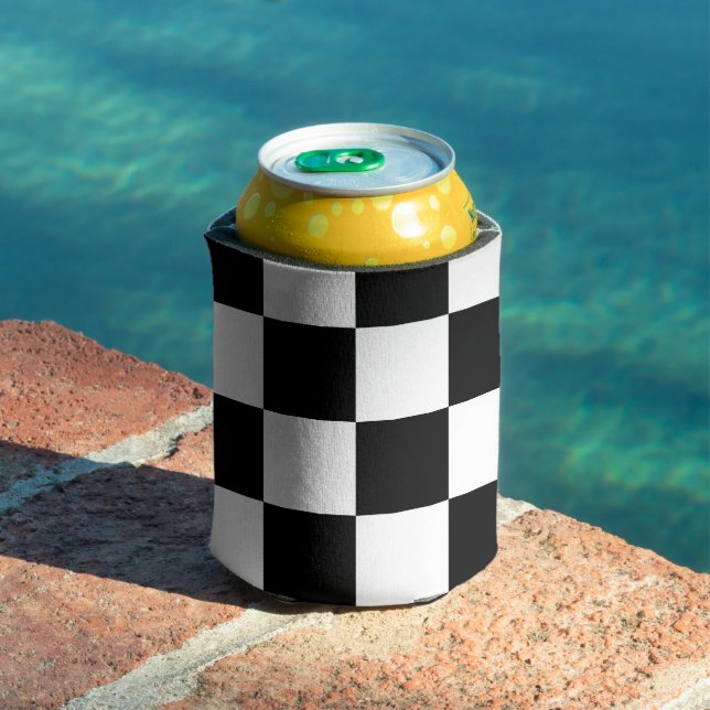 Checkered squares black and white geometric retro can cooler (In Situ Pool)