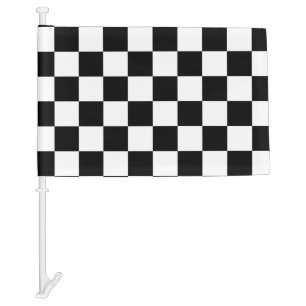 Checkered squares black and white geometric retro car flag