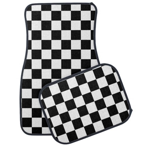 Checkered squares black and white geometric retro car floor mat