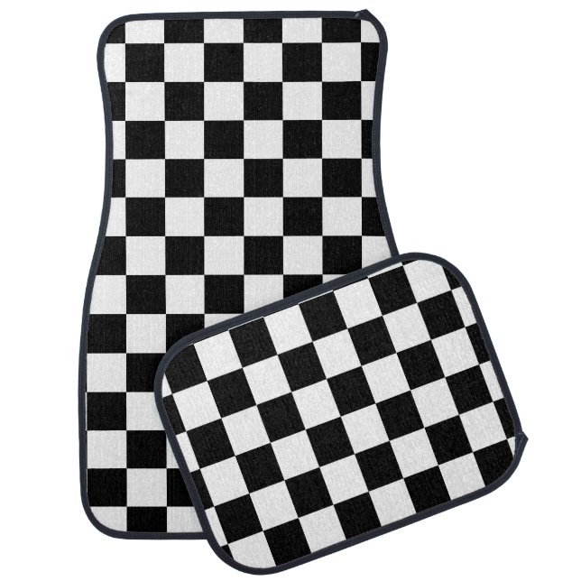 Checkered squares black and white geometric retro car floor mat (Set)