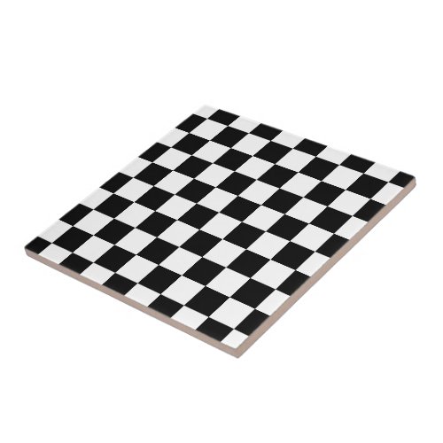 Checkered squares black and white geometric retro ceramic tile