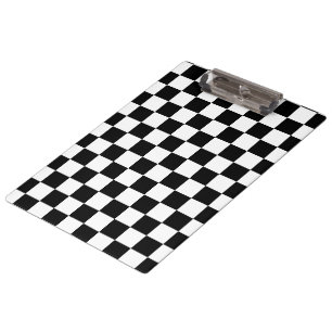 Checkered squares black and white geometric retro clipboard