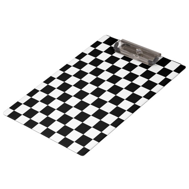 Checkered squares black and white geometric retro clipboard (Angled)