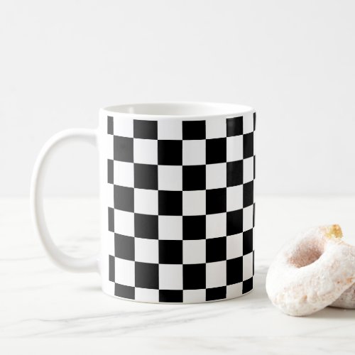 Checkered squares black and white geometric retro coffee mug