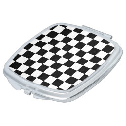 Checkered squares black and white geometric retro compact mirror