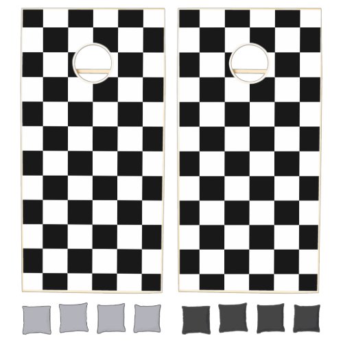 Checkered squares black and white geometric retro cornhole set