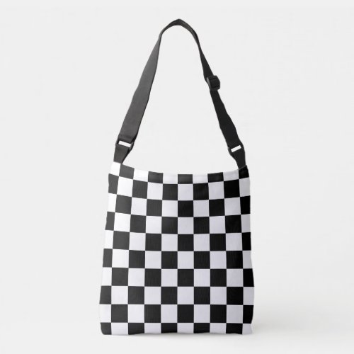 Checkered squares black and white geometric retro crossbody bag