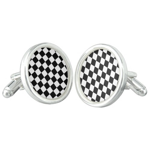Checkered squares black and white geometric retro cufflinks