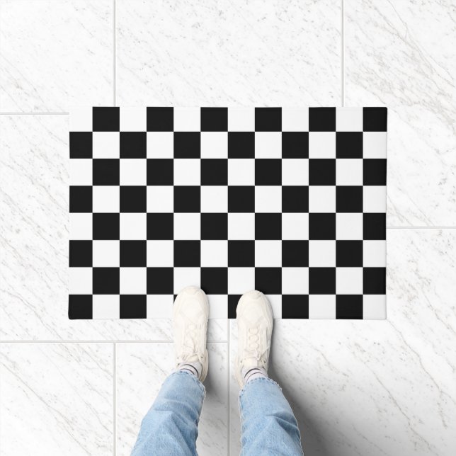 Checkered squares black and white geometric retro doormat (Indoor)