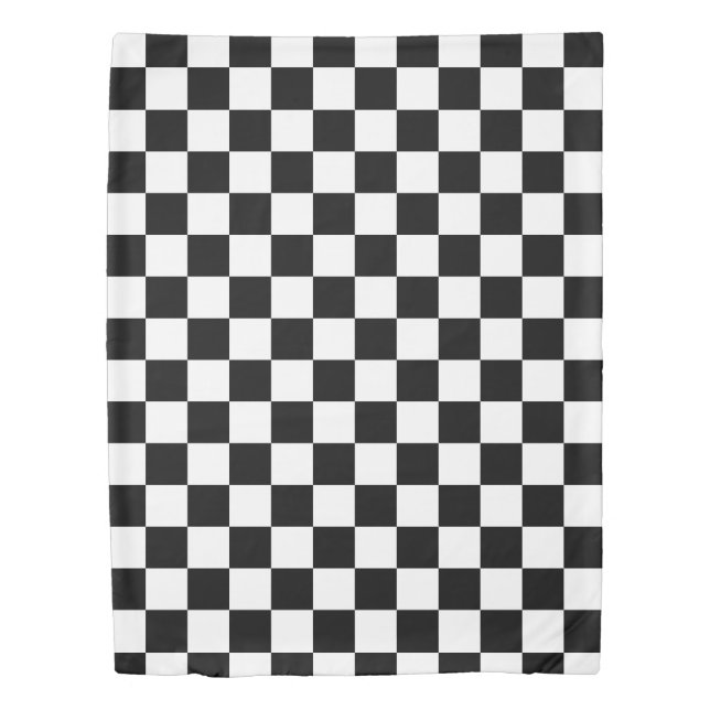 Checkered squares black and white geometric retro  duvet cover (Front)