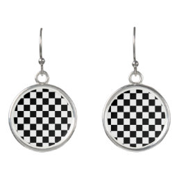 Checkered squares black and white geometric retro earrings