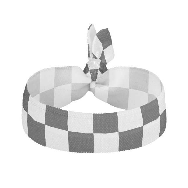 Checkered squares black and white geometric retro elastic hair tie (Front)