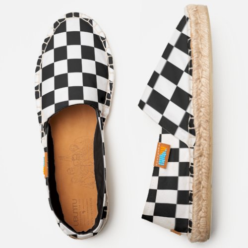 Checkered squares black and white geometric retro espadrilles