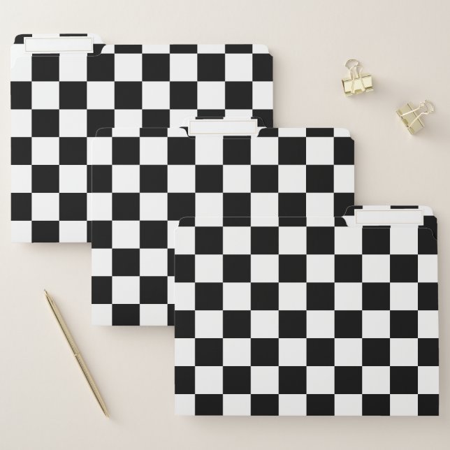 Checkered squares black and white geometric retro file folder (Set)